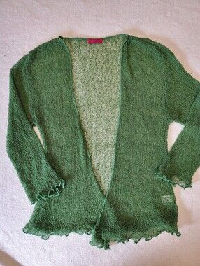Shu-Shi Women's One Size Green Sheer Open Knit Shrug Cardigan Indonesia